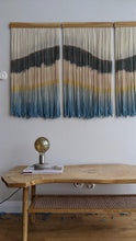 Load image into Gallery viewer, Large boho wall hanging, contemporary wall art, dip dye fiber art, hand dyed tapestry, yarn decor, modern home decoration