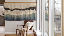 Load image into Gallery viewer, Large dip dye wall hanging, black tapestry, yarn art, boho yarn wall hanging, woven wall art, dyed yarn wall hanging, minimalist fiber art