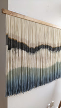 Load image into Gallery viewer, Large dip dye wall hanging, black tapestry, yarn art, boho yarn wall hanging, woven wall art, dyed yarn wall hanging, minimalist fiber art