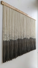 Load image into Gallery viewer, Large dip dye wall hanging, black tapestry, yarn art, yarn wall decor, woven wall art, dyed yarn wall hanging, minimalist fiber art