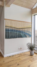 Load image into Gallery viewer, Dip dye fiber art, mountains tapestry, large boho wall hanging, landscape wall art, hand dyed wall hanging, yarn decor, neutral home art