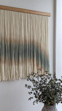 Load image into Gallery viewer, Minimal tapestry, xl dip dye wall hanging, yarn art, black yarn hanging, woven wall art, dyed yarn wall hanging, minimalist fiber art