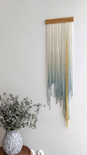 Load image into Gallery viewer, dip dye wall hanging, black tapestry, yarn art, boho yarn wall hanging, woven wall art, dyed yarn wall hanging, minimalist fiber art