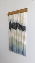Load image into Gallery viewer, dip dye wall hanging, black tapestry, yarn art, boho yarn wall hanging, woven wall art, dyed yarn wall hanging, minimalist fiber art
