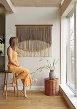 Load image into Gallery viewer, Natural dip dye wall hanging, beige tapestry, yarn art, yarn wall decor, woven wall art, dyed yarn wall hanging, minimalist fiber art