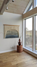 Load image into Gallery viewer, Dip dye fiber art, mountains tapestry, large boho wall hanging, landscape wall art, hand dyed wall hanging, yarn decor, neutral home art