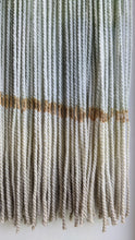 Load image into Gallery viewer, Fiber art wall hanging, large abstract yarn art, contemporary wall art, hand dyed tapestry, green dip dye decor, neutral home decoration