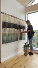 Load image into Gallery viewer, Dip dyed wall hanging, contemporary wall decor, fiber art, modern yarn decoration, above bed, large design art, dining room wall art