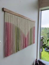 Load image into Gallery viewer, Girl room decor, large dip dye wall hanging, yarn art, boho yarn tapestry, woven wall art, dyed yarn wall hanging, spring wall art