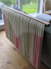 Load image into Gallery viewer, Girl room decor, large dip dye wall hanging, yarn art, boho yarn tapestry, woven wall art, dyed yarn wall hanging, spring wall art