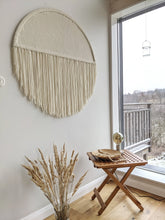 Load image into Gallery viewer, Round macrame wall hanging, circle boho fiber art, circular wool tapestry, round wall decor, large circular wall art, natural tapestry