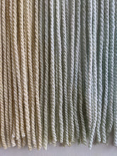 Load image into Gallery viewer, Landscape yarn art, dip dye wall hanging, blue fiber art, mountain and ocean dip dyed tapestry, macrame wall art, yarn wall hanging