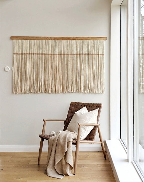 Natural dip dye wall hanging, beige tapestry, yarn art, yarn wall decor, woven wall art, dyed yarn wall hanging, minimalist fiber art