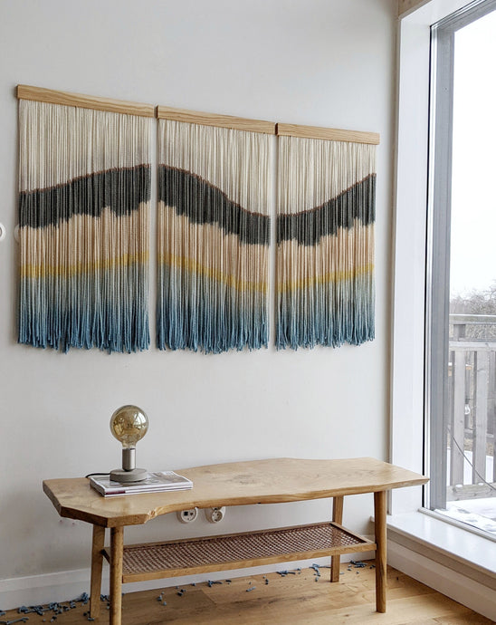 Large boho wall hanging, contemporary wall art, dip dye fiber art, hand dyed tapestry, yarn decor, modern home decoration