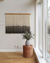 Load image into Gallery viewer, Large dip dye wall hanging, black tapestry, yarn art, yarn wall decor, woven wall art, dyed yarn wall hanging, minimalist fiber art
