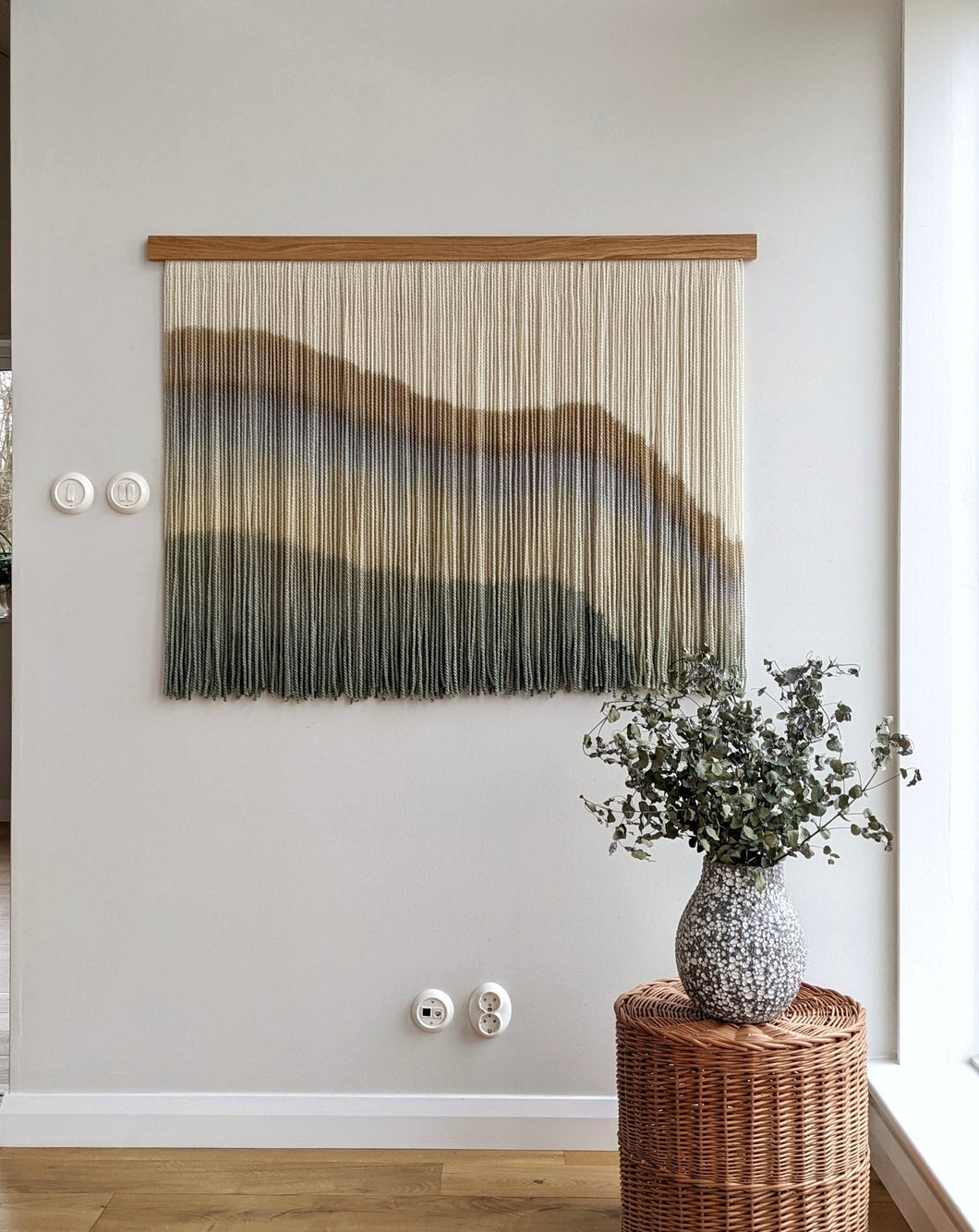 Large boho fiber art, dip dye wall hanging, wool tapestry, minimalist yarn art, yarn wall hanging, woven wall art, dyed yarn wall hanging