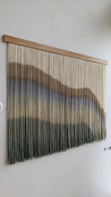Load image into Gallery viewer, Large boho fiber art, dip dye wall hanging, wool tapestry, minimalist yarn art, yarn wall hanging, woven wall art, dyed yarn wall hanging
