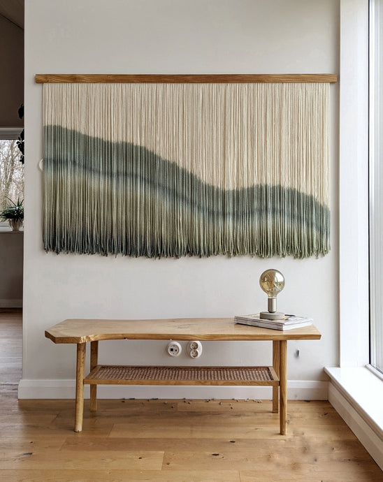 Dip dye fiber art, large boho wall hanging, contemporary wall art, hand dyed tapestry, yarn decor, neutral home decoration