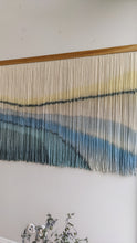 Load image into Gallery viewer, Dip dye fiber art, mountains tapestry, large boho wall hanging, landscape wall art, hand dyed wall hanging, yarn decor, neutral home art
