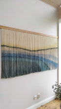 Load image into Gallery viewer, Dip dye fiber art, mountains tapestry, large boho wall hanging, landscape wall art, hand dyed wall hanging, yarn decor, neutral home art
