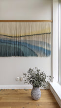 Load image into Gallery viewer, Dip dye fiber art, mountains tapestry, large boho wall hanging, landscape wall art, hand dyed wall hanging, yarn decor, neutral home art
