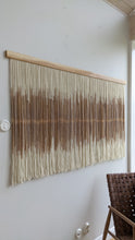 Load image into Gallery viewer, Minimal dip dye wall hanging, yarn wall tapestry, woven beige wall hanging, contemporary taupe fiber art, living room wall decoration
