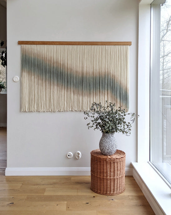 Minimal tapestry, xl dip dye wall hanging, yarn art, black yarn hanging, woven wall art, dyed yarn wall hanging, minimalist fiber art