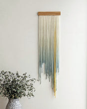 Load image into Gallery viewer, dip dye wall hanging, black tapestry, yarn art, boho yarn wall hanging, woven wall art, dyed yarn wall hanging, minimalist fiber art
