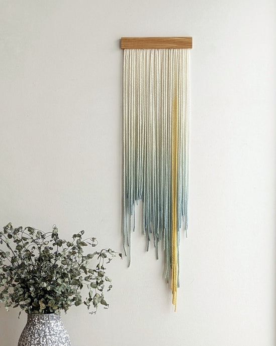 dip dye wall hanging, black tapestry, yarn art, boho yarn wall hanging, woven wall art, dyed yarn wall hanging, minimalist fiber art