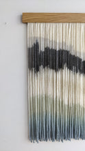 Load image into Gallery viewer, dip dye wall hanging, black tapestry, yarn art, boho yarn wall hanging, woven wall art, dyed yarn wall hanging, minimalist fiber art
