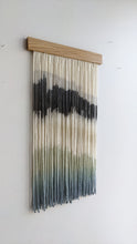 Load image into Gallery viewer, dip dye wall hanging, black tapestry, yarn art, boho yarn wall hanging, woven wall art, dyed yarn wall hanging, minimalist fiber art
