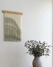 Load image into Gallery viewer, fiber art, dip dye wall hanging, wool tapestry, minimalist yarn art, yarn wall hanging, woven wall art, dyed yarn wall hanging
