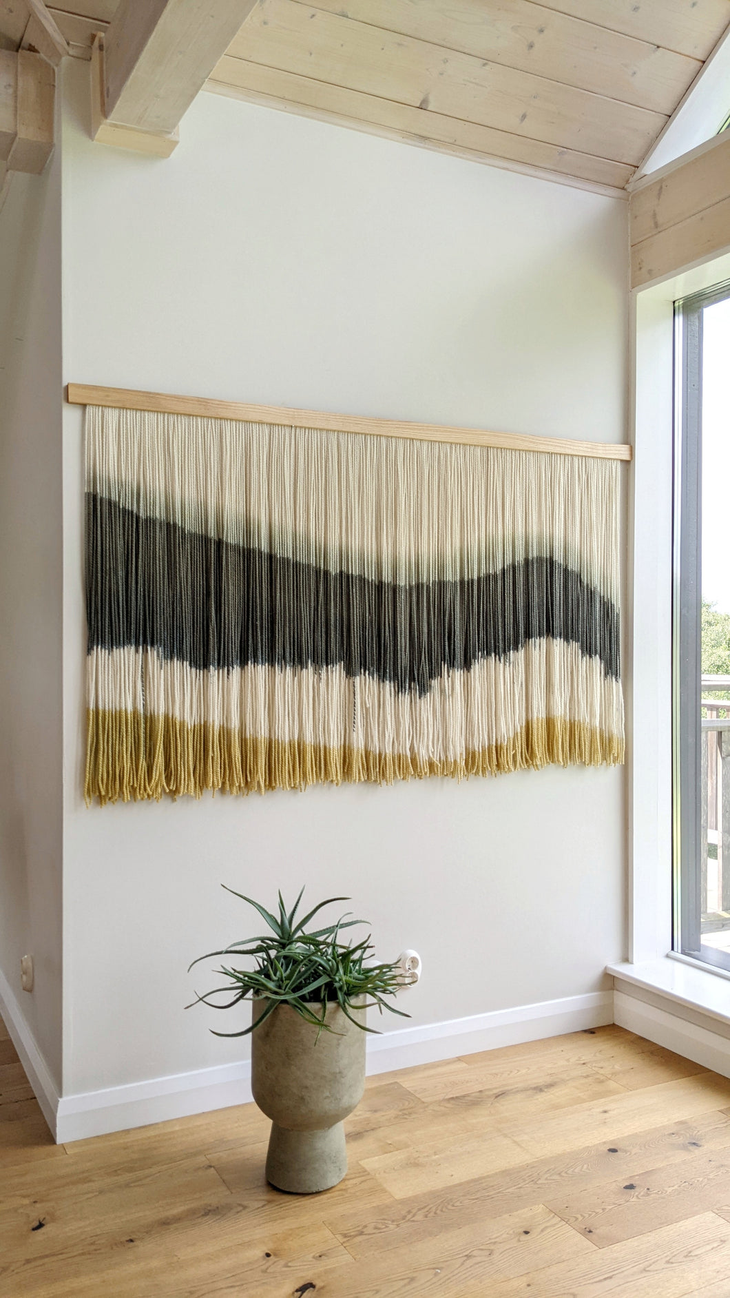 Large dip dye wall hanging, modern tapestry, yarn art, yarn wall decor, woven wall art, dyed yarn wall hanging, minimalist fiber art