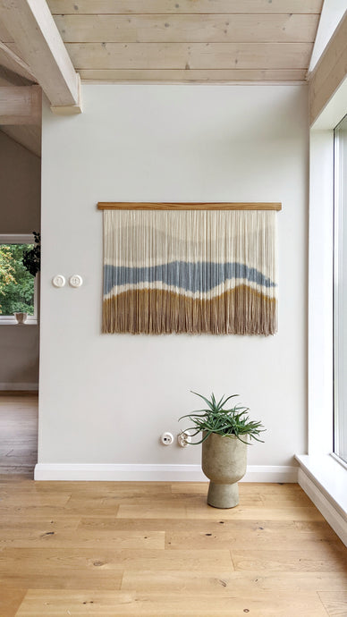 Large fiber art, dip dye wall hanging, wool tapestry, minimalist yarn art, yarn wall hanging, woven wall art, dyed yarn wall hanging