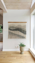 Load image into Gallery viewer, Dip dyed artwork, abstract mountain yarn art, fiber wall hanging, contemporary wall art, hand dyed tapestry, yarn decor, neutral decoration
