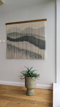 Load image into Gallery viewer, Dip dyed artwork, abstract mountain yarn art, fiber wall hanging, contemporary wall art, hand dyed tapestry, yarn decor, neutral decoration
