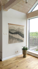 Load image into Gallery viewer, Dip dyed artwork, abstract mountain yarn art, fiber wall hanging, contemporary wall art, hand dyed tapestry, yarn decor, neutral decoration
