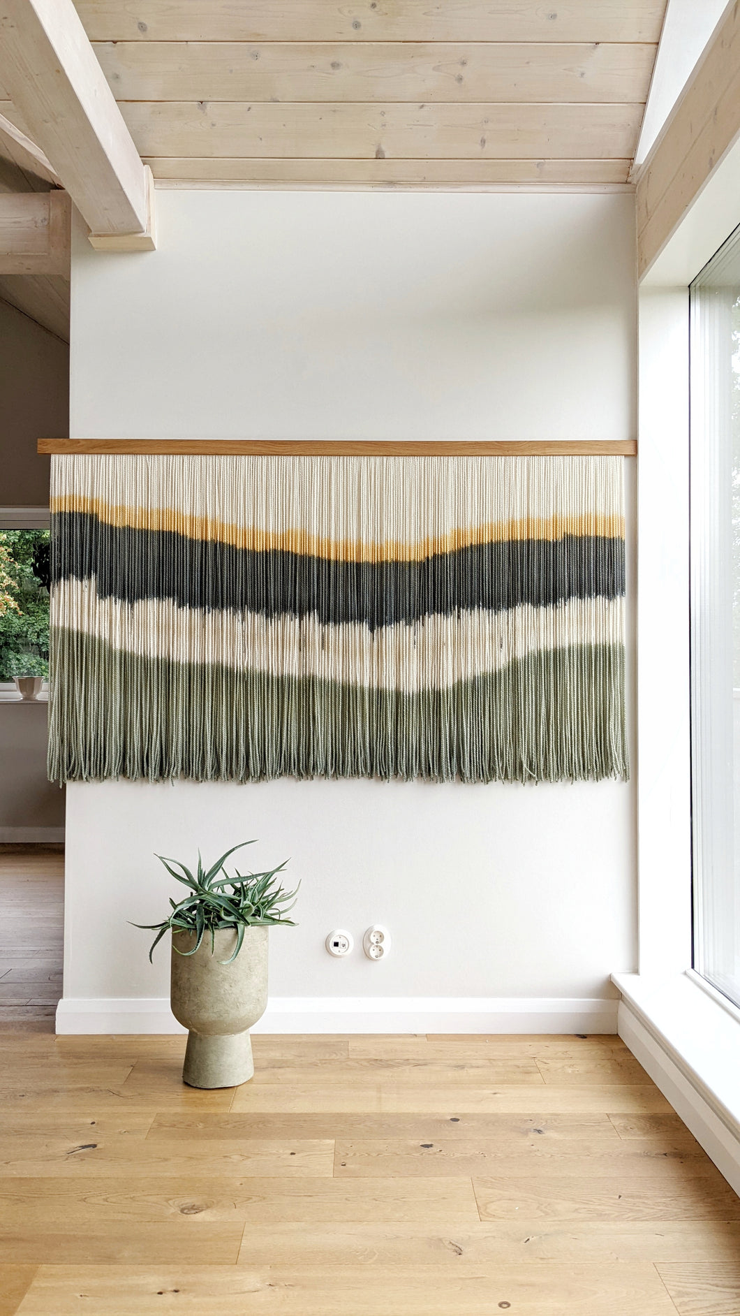 Large dip dye wall hanging, black tapestry, yarn art, boho yarn wall hanging, woven wall art, dyed yarn wall hanging, minimalist fiber art