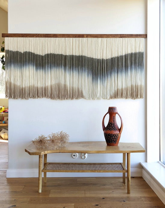 Dip dyed wall hanging, contemporary wall decor, fiber art, modern yarn decoration, above bed, large design art, dining room wall art