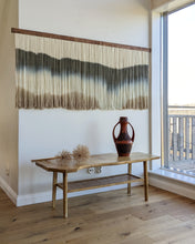 Load image into Gallery viewer, Dip dyed wall hanging, contemporary wall decor, fiber art, modern yarn decoration, above bed, large design art, dining room wall art
